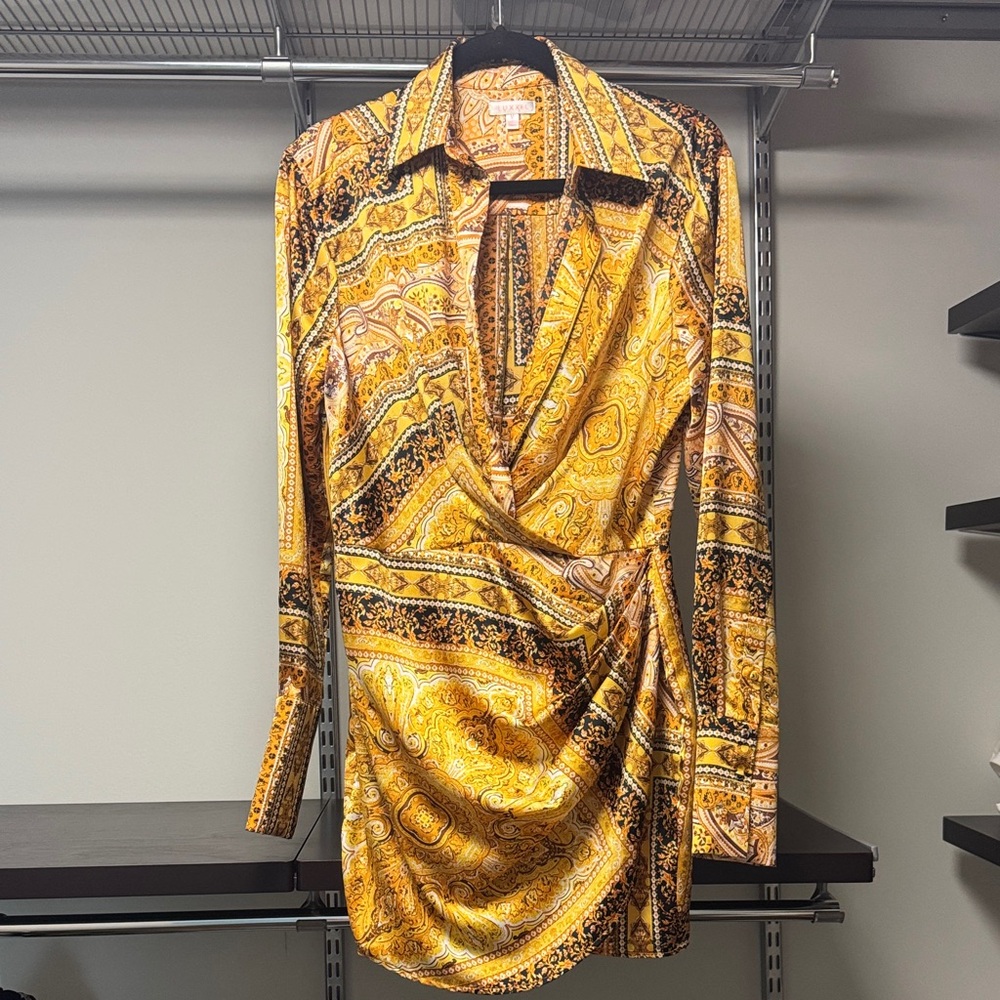 Yellow and Black Paisley Wrap Dress